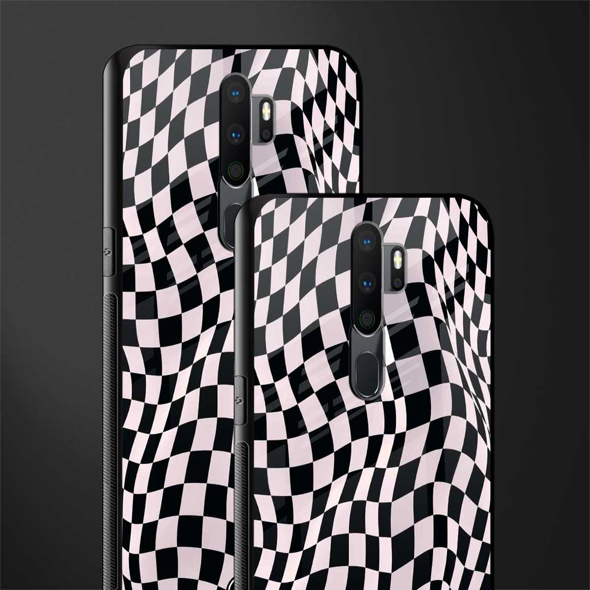 trippy b&w check pattern glass case for oppo a5 2020 image-2