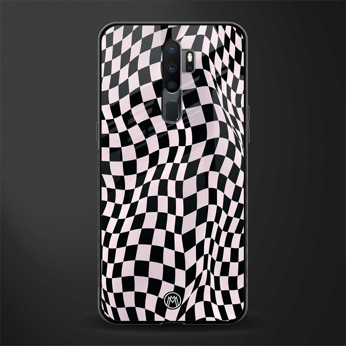 trippy b&w check pattern glass case for oppo a5 2020 image