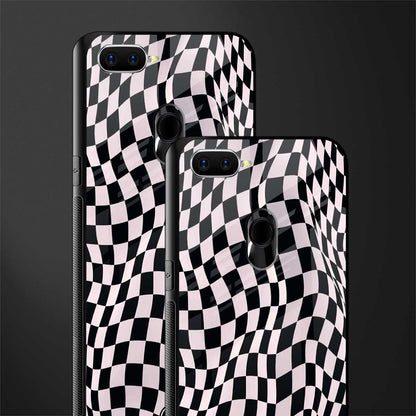 trippy b&w check pattern glass case for oppo a7 image-2