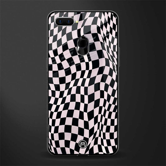 trippy b&w check pattern glass case for oppo a7 image