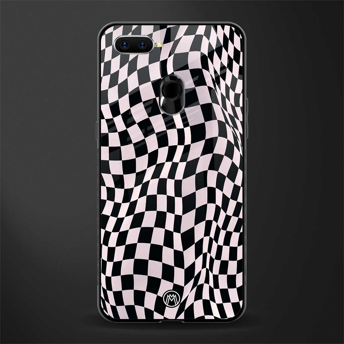 trippy b&w check pattern glass case for oppo a12 image