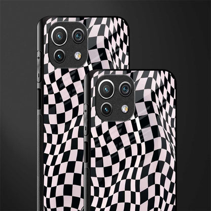 trippy b&w check pattern glass case for mi 11 lite image-2
