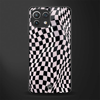 trippy b&w check pattern glass case for mi 11 lite image