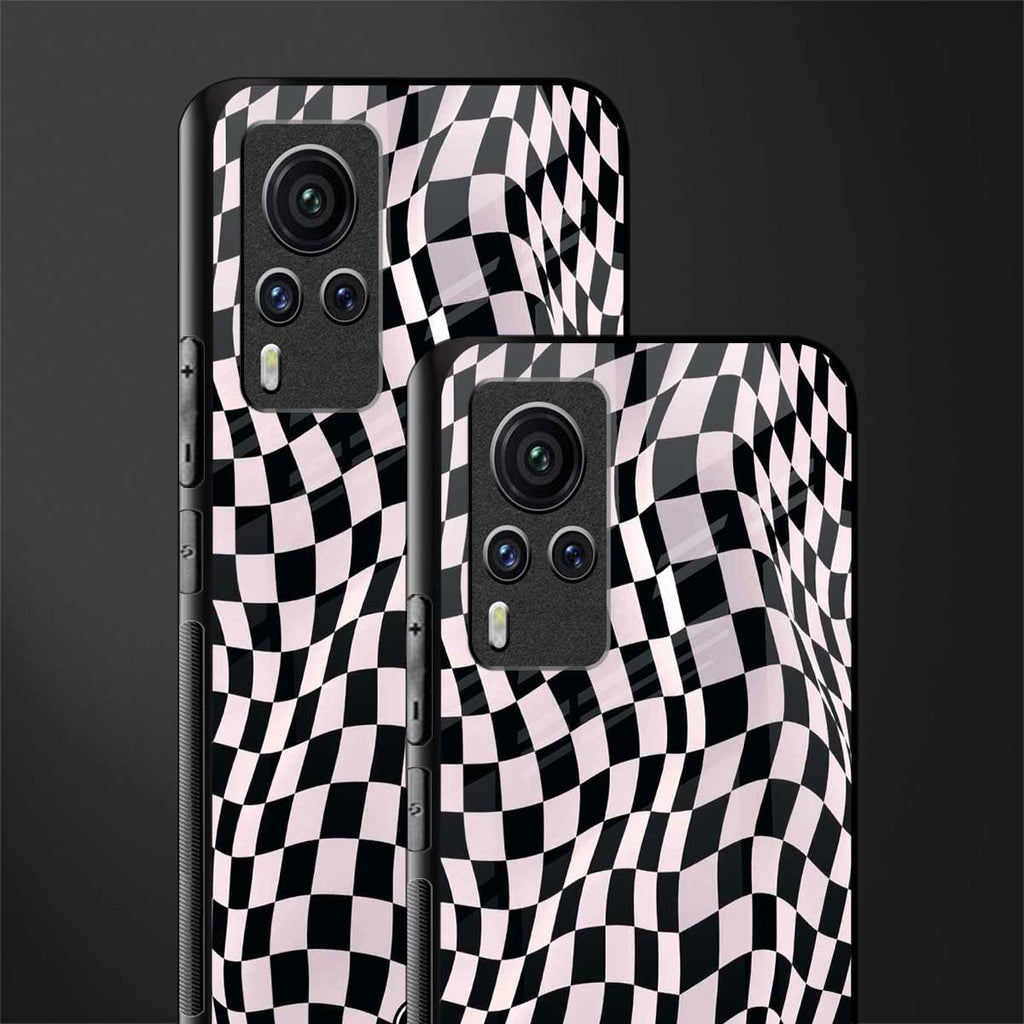 trippy b&w check pattern glass case for vivo x60 pro image-2