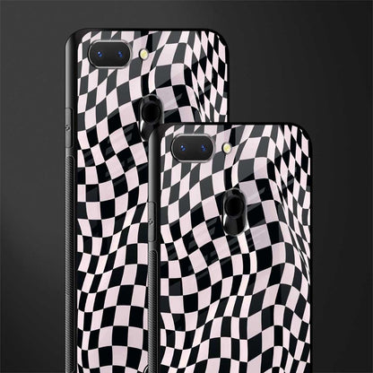 trippy b&w check pattern glass case for oppo a5 image-2