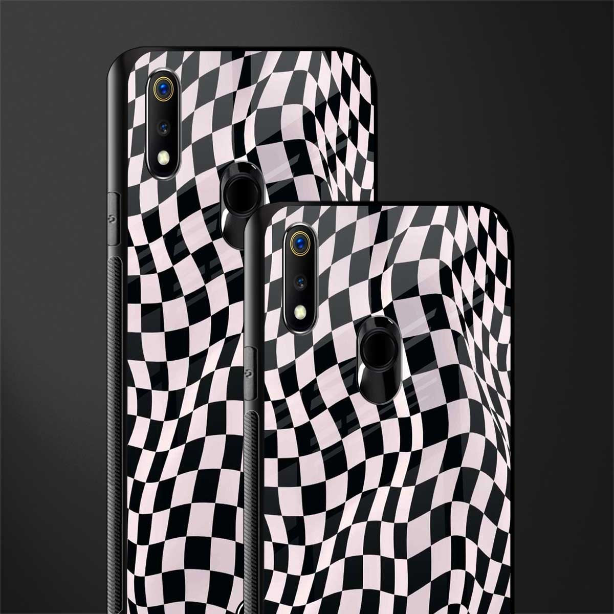 trippy b&w check pattern glass case for realme 3 pro image-2