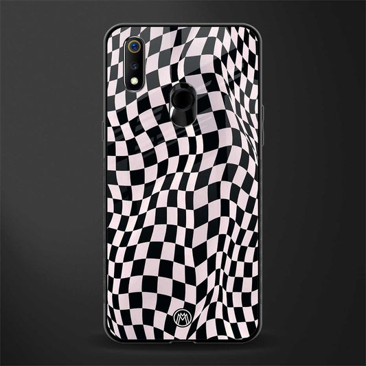 trippy b&w check pattern glass case for realme 3i image