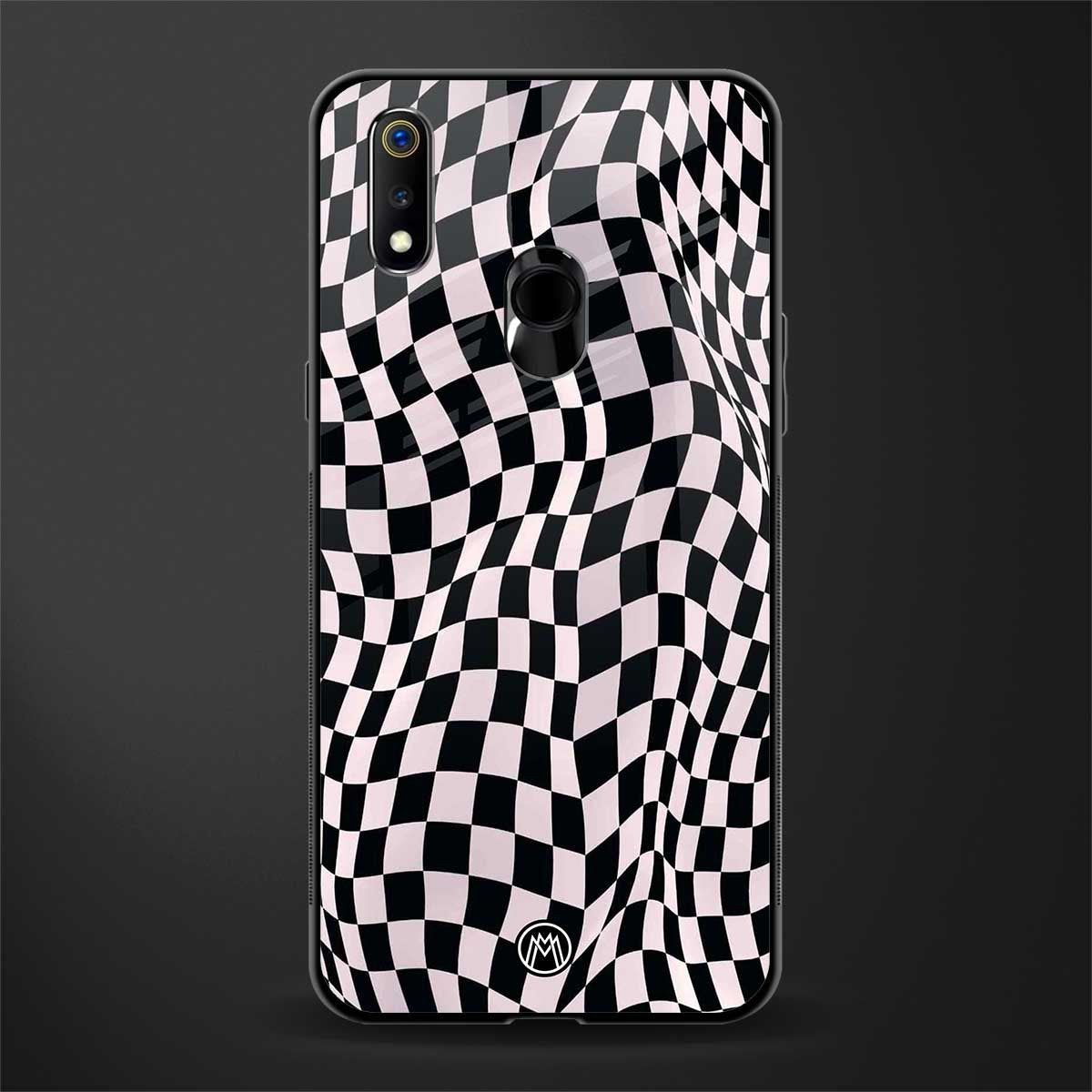 trippy b&w check pattern glass case for realme 3 pro image