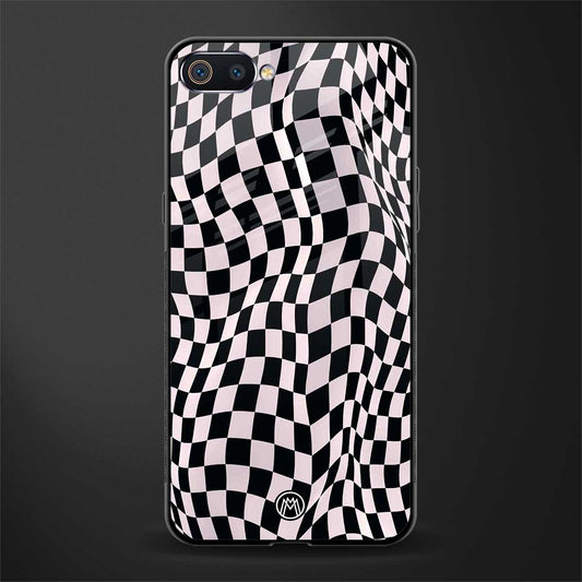 trippy b&w check pattern glass case for oppo a1k image