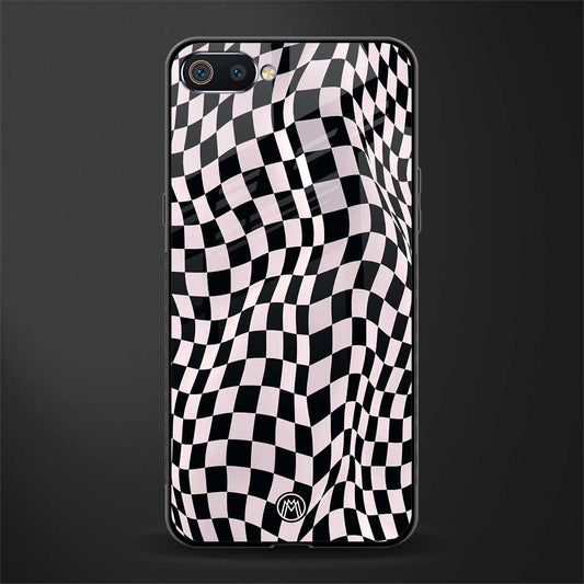 trippy b&w check pattern glass case for oppo a1k image