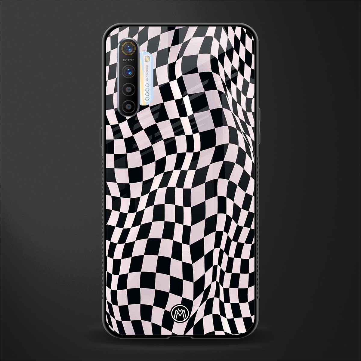 trippy b&w check pattern glass case for realme x2 image