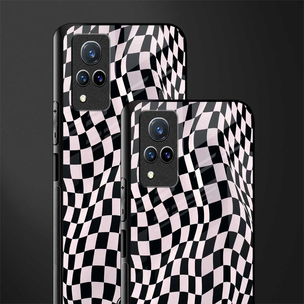 trippy b&w check pattern glass case for vivo v21 5g image-2