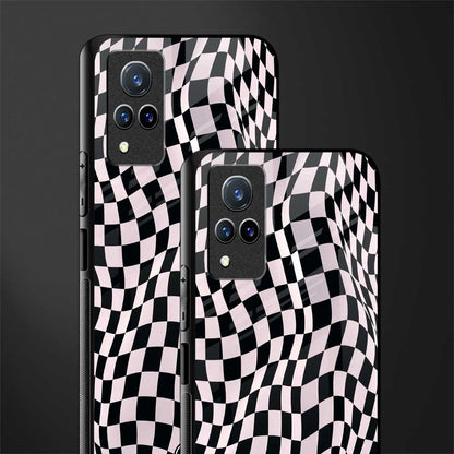 trippy b&w check pattern glass case for vivo v21 5g image-2