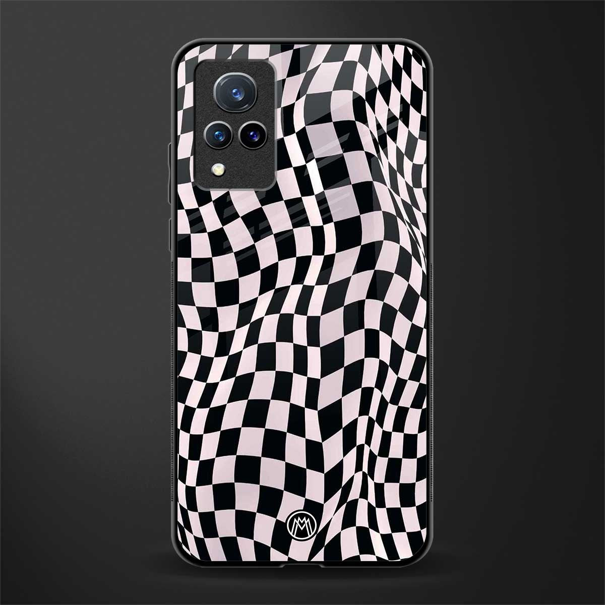 trippy b&w check pattern glass case for vivo v21 5g image