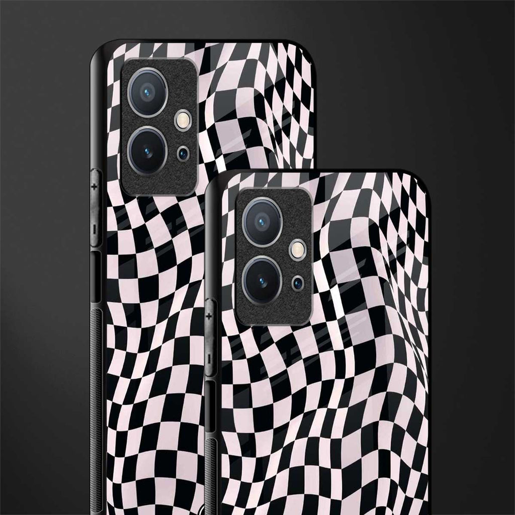 trippy b&w check pattern glass case for vivo y75 5g image-2
