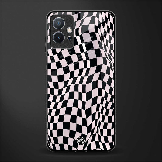 trippy b&w check pattern glass case for vivo t1 5g image