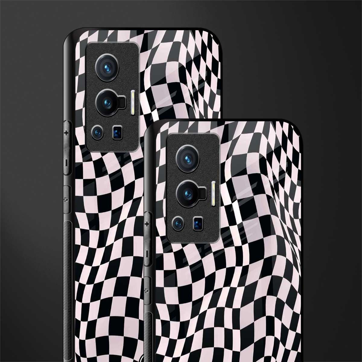 trippy b&w check pattern glass case for vivo x70 pro image-2