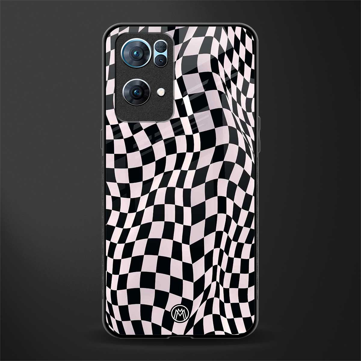 trippy b&w check pattern glass case for oppo reno7 pro 5g image