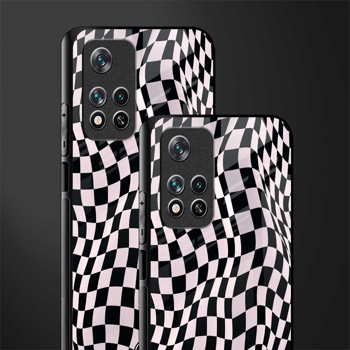 trippy b&w check pattern glass case for xiaomi 11i 5g image-2
