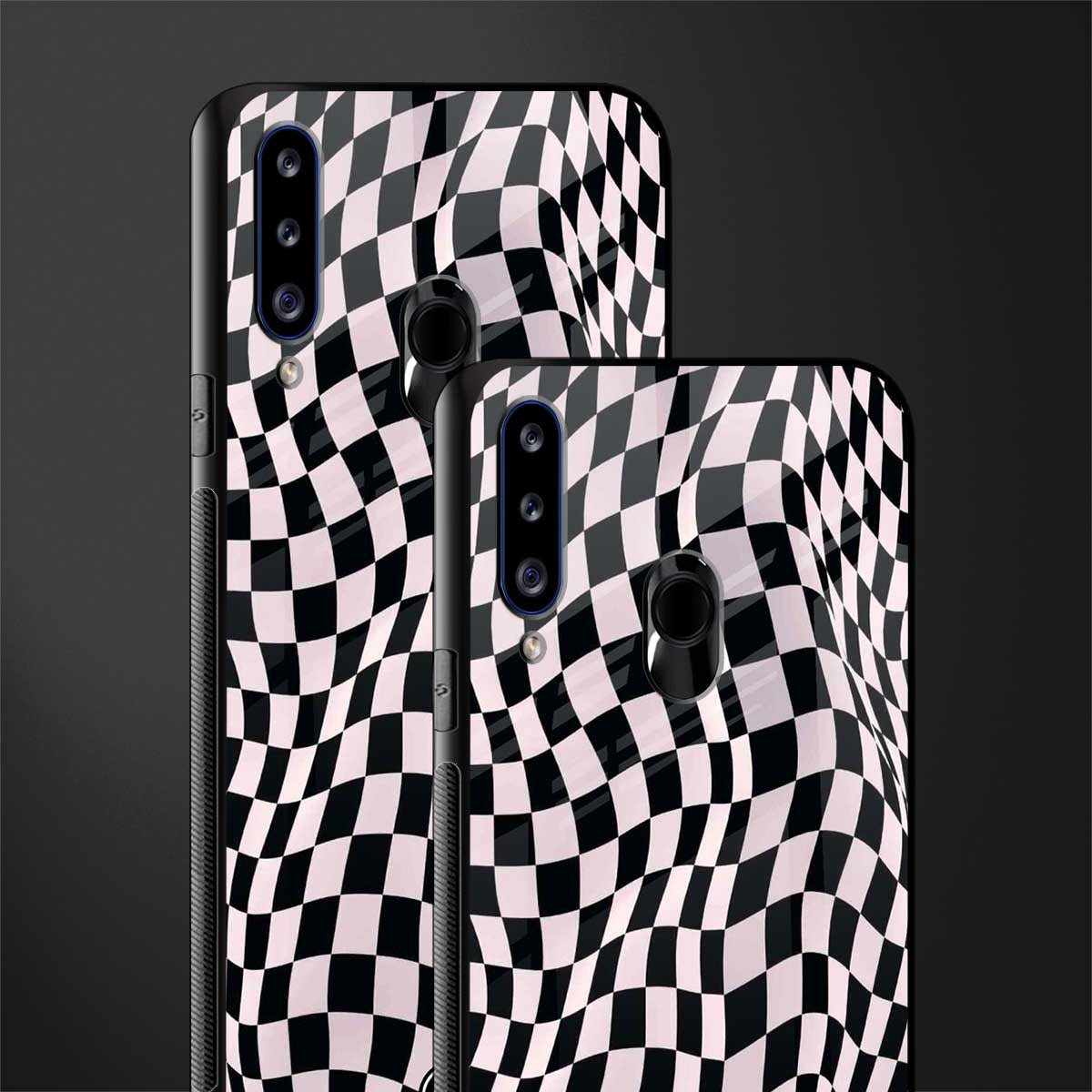 trippy b&w check pattern glass case for samsung galaxy a20s image-2