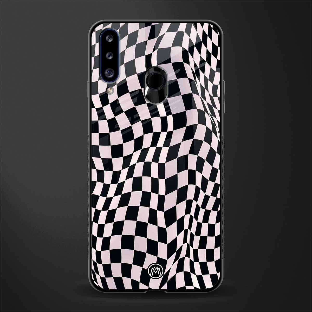 trippy b&w check pattern glass case for samsung galaxy a20s image
