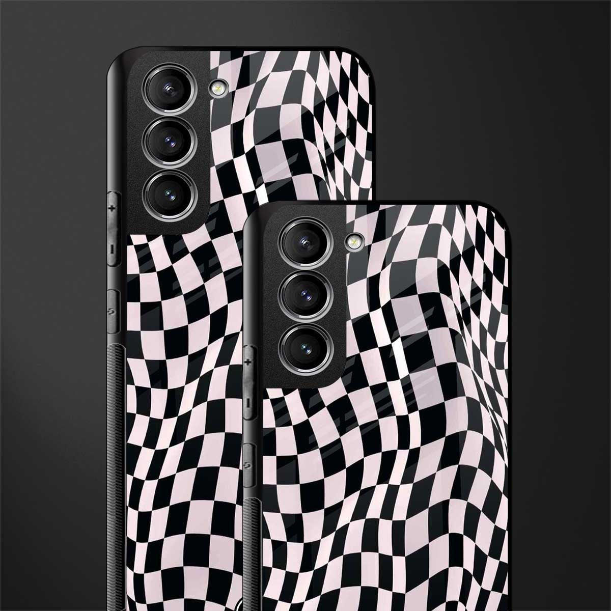 trippy b&w check pattern glass case for samsung galaxy s21 fe 5g image-2