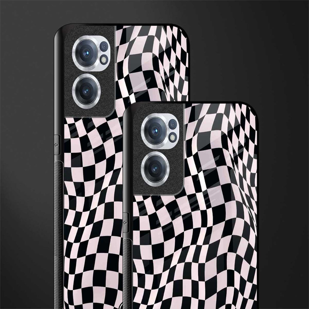 trippy b&w check pattern glass case for oneplus nord ce 2 5g image-2