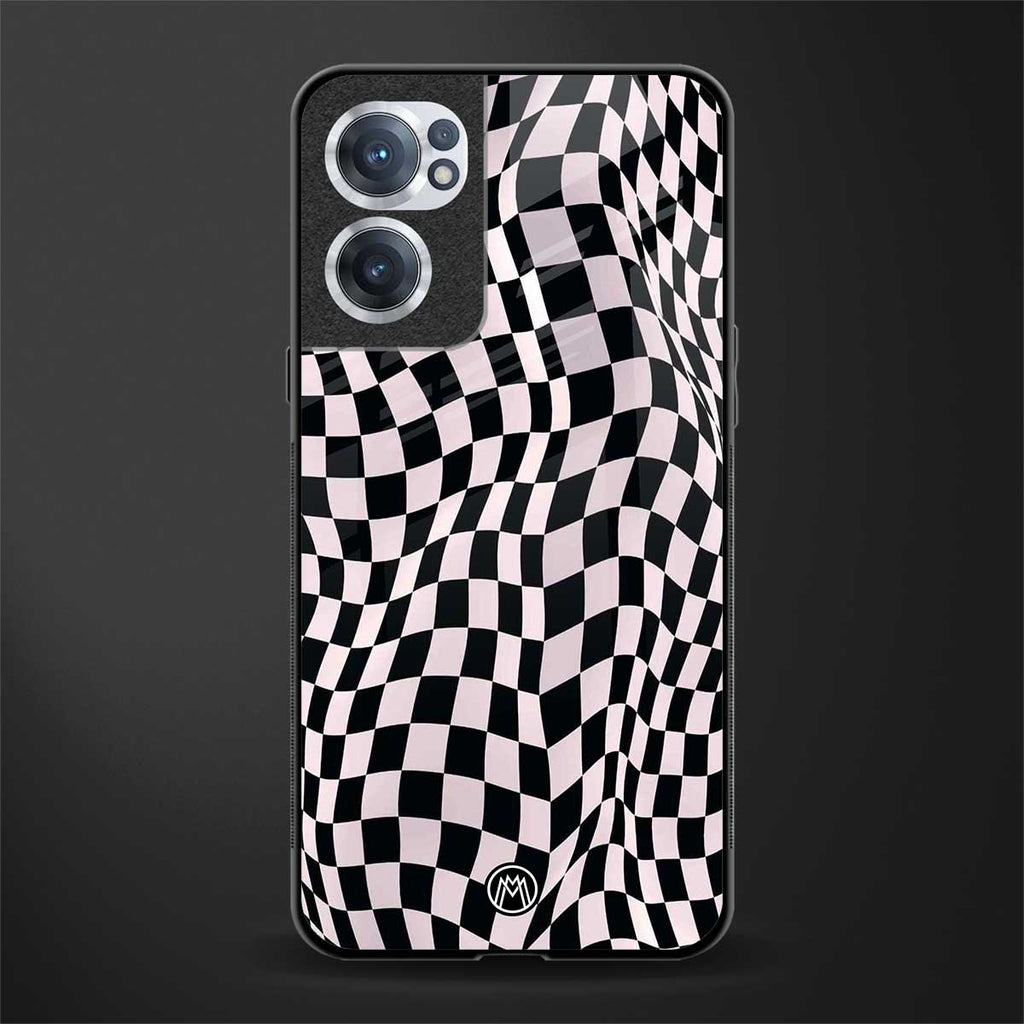 trippy b&w check pattern glass case for oneplus nord ce 2 5g image