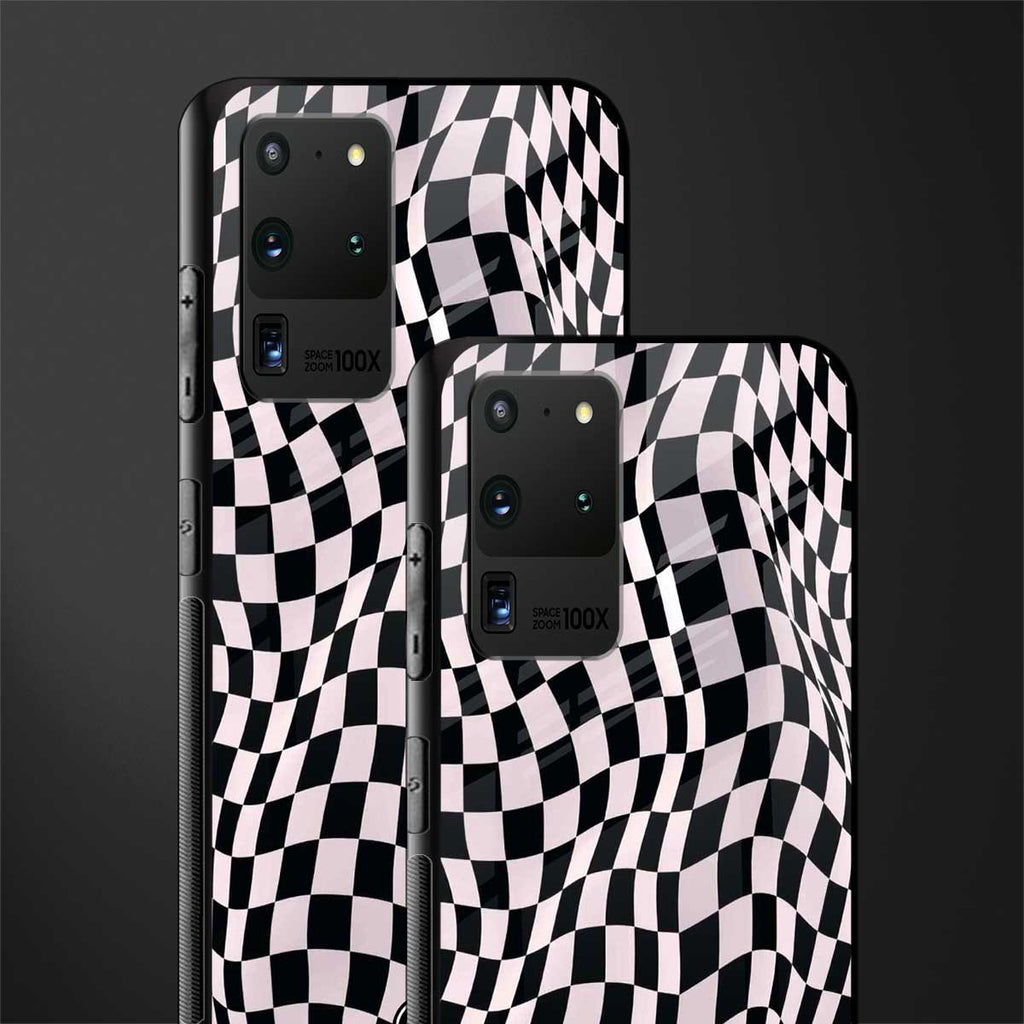 trippy b&w check pattern glass case for samsung galaxy s20 ultra image-2