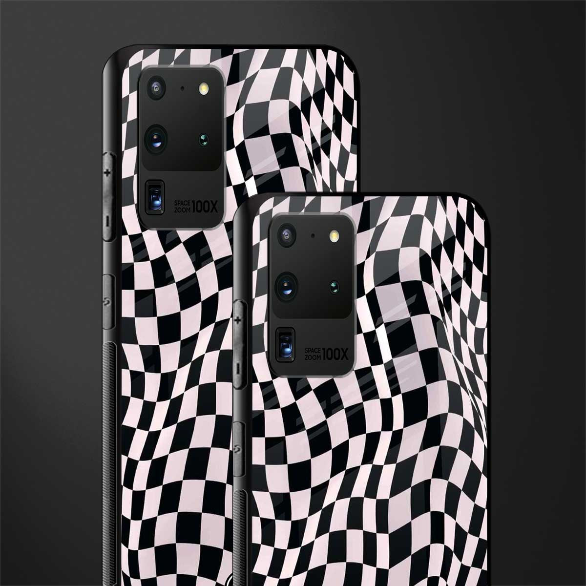 trippy b&w check pattern glass case for samsung galaxy s20 ultra image-2