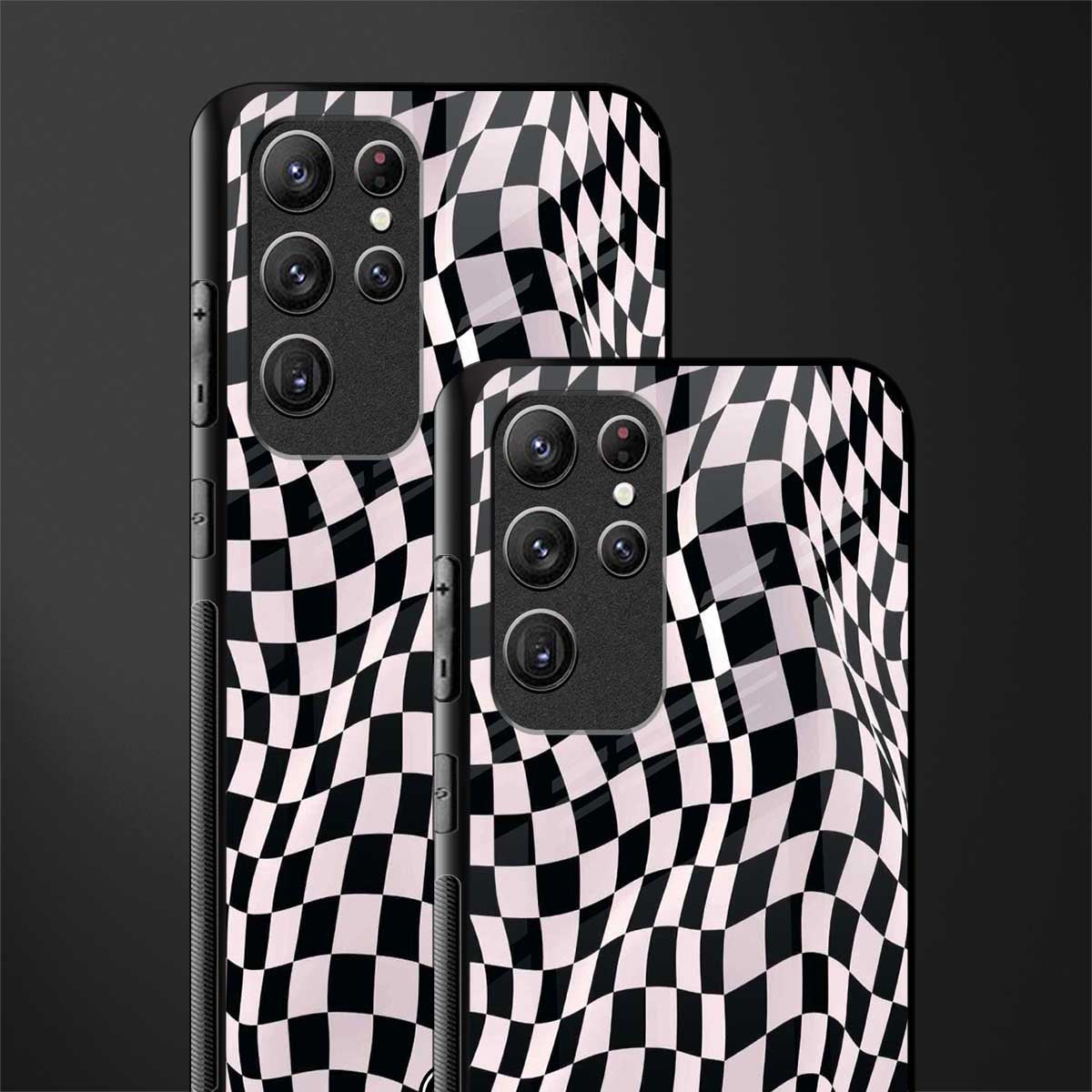 trippy b&w check pattern glass case for samsung galaxy s22 ultra 5g image-2