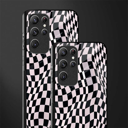 trippy b&w check pattern glass case for samsung galaxy s22 ultra 5g image-2