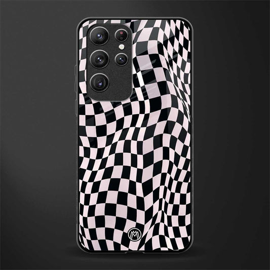 trippy b&w check pattern glass case for samsung galaxy s21 ultra image