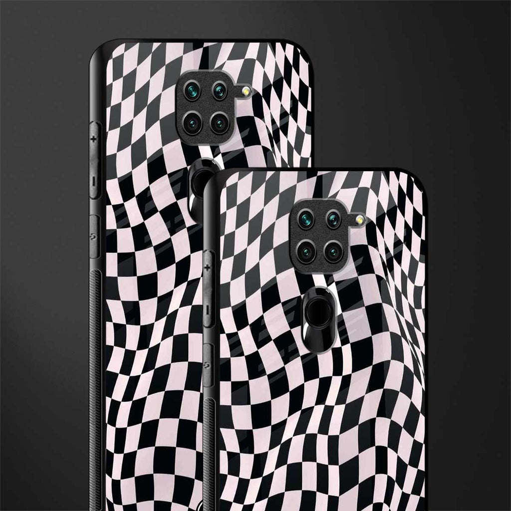 trippy b&w check pattern glass case for redmi note 9 image-2
