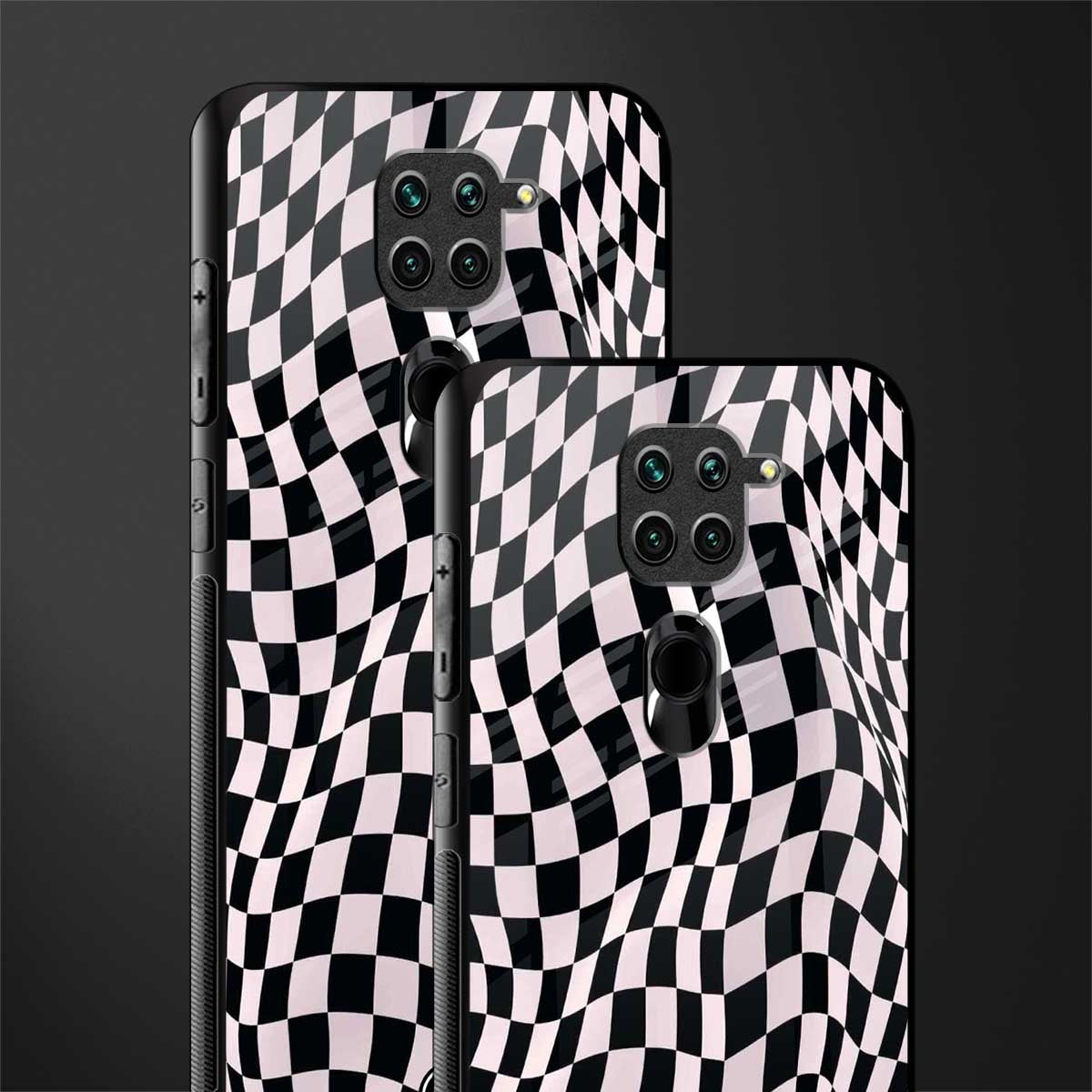 trippy b&w check pattern glass case for redmi note 9 image-2