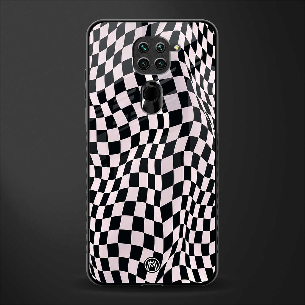 trippy b&w check pattern glass case for redmi note 9 image