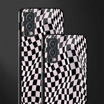 trippy b&w check pattern glass case for oneplus nord 2 5g image-2