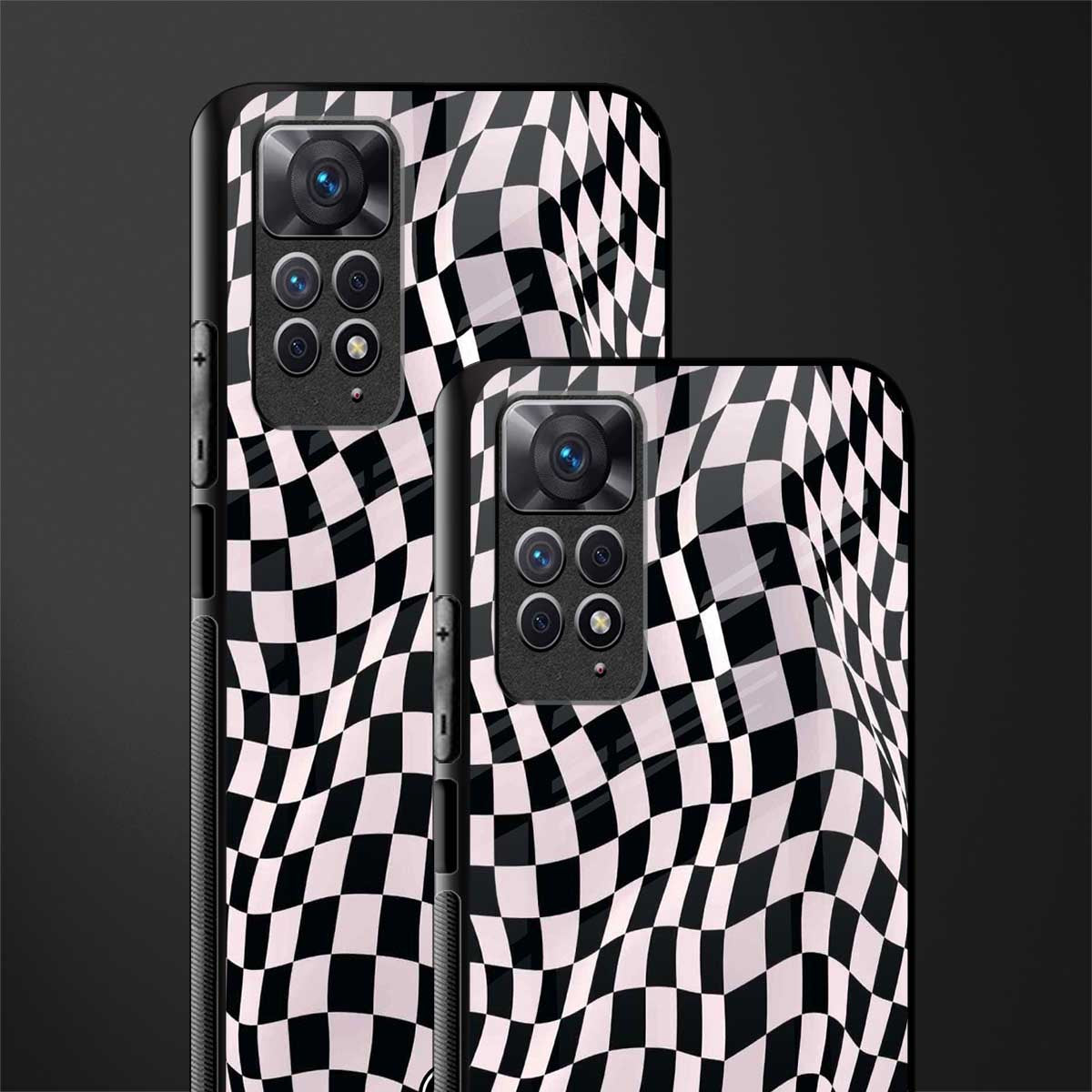 trippy b&w check pattern glass case for redmi note 11 pro image-2