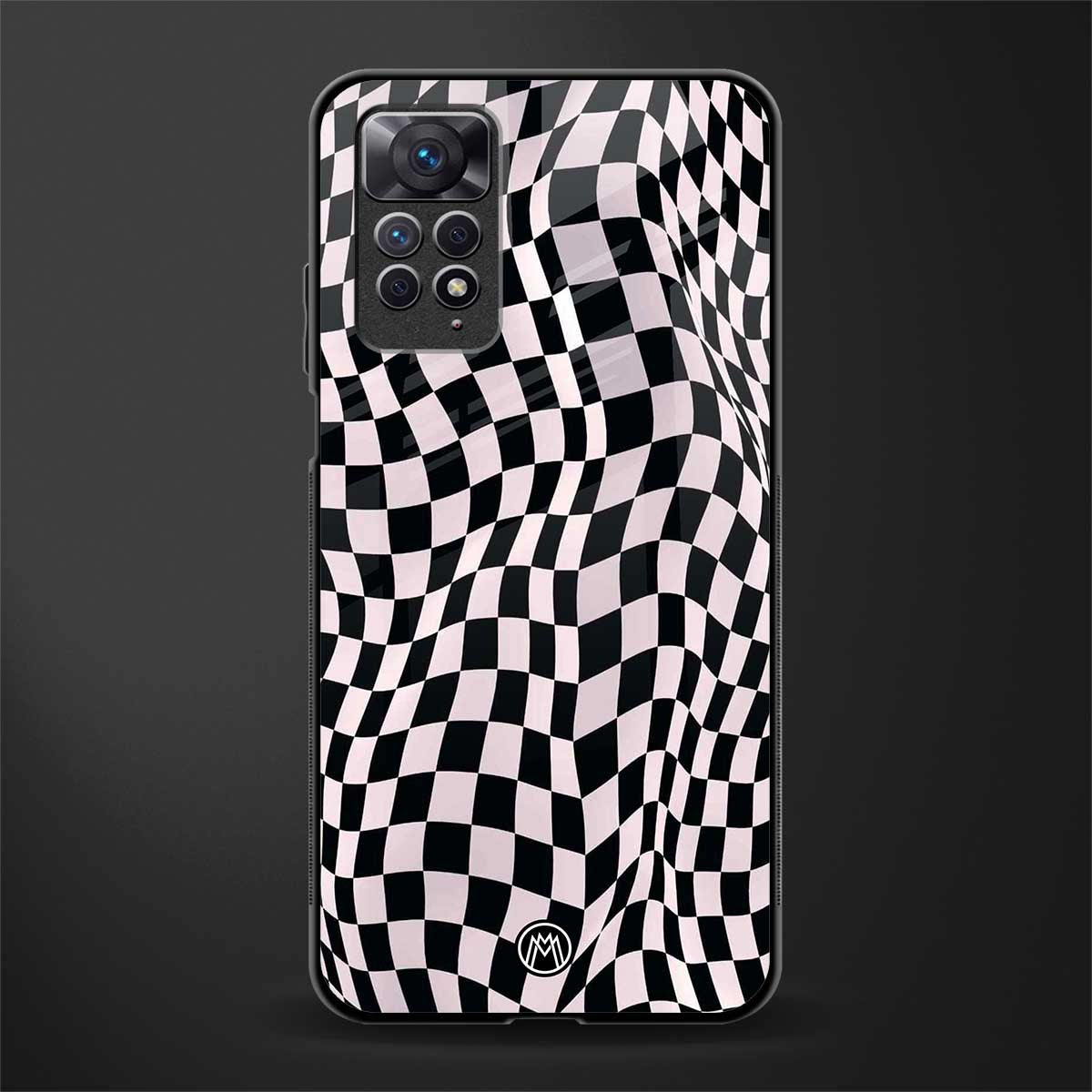 trippy b&w check pattern glass case for redmi note 11 image