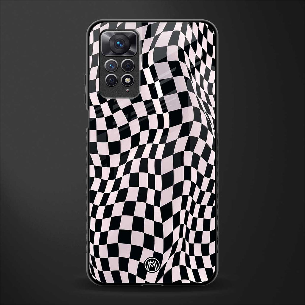 trippy b&w check pattern glass case for redmi note 11s image