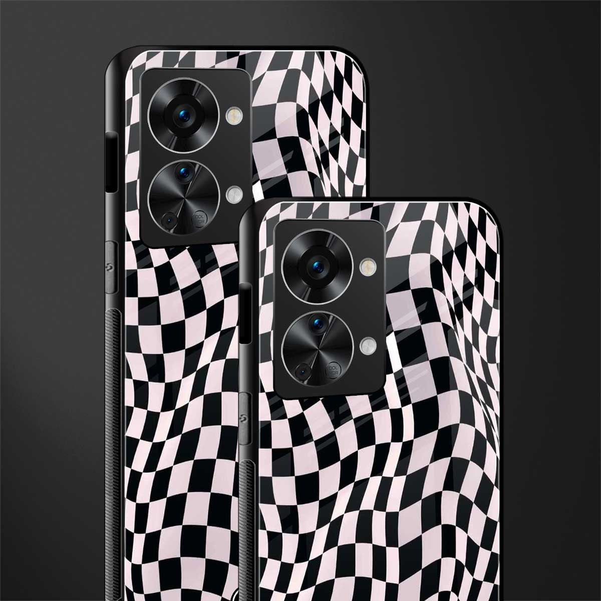 trippy b&w check pattern glass case for phone case | glass case for oneplus nord 2t 5g