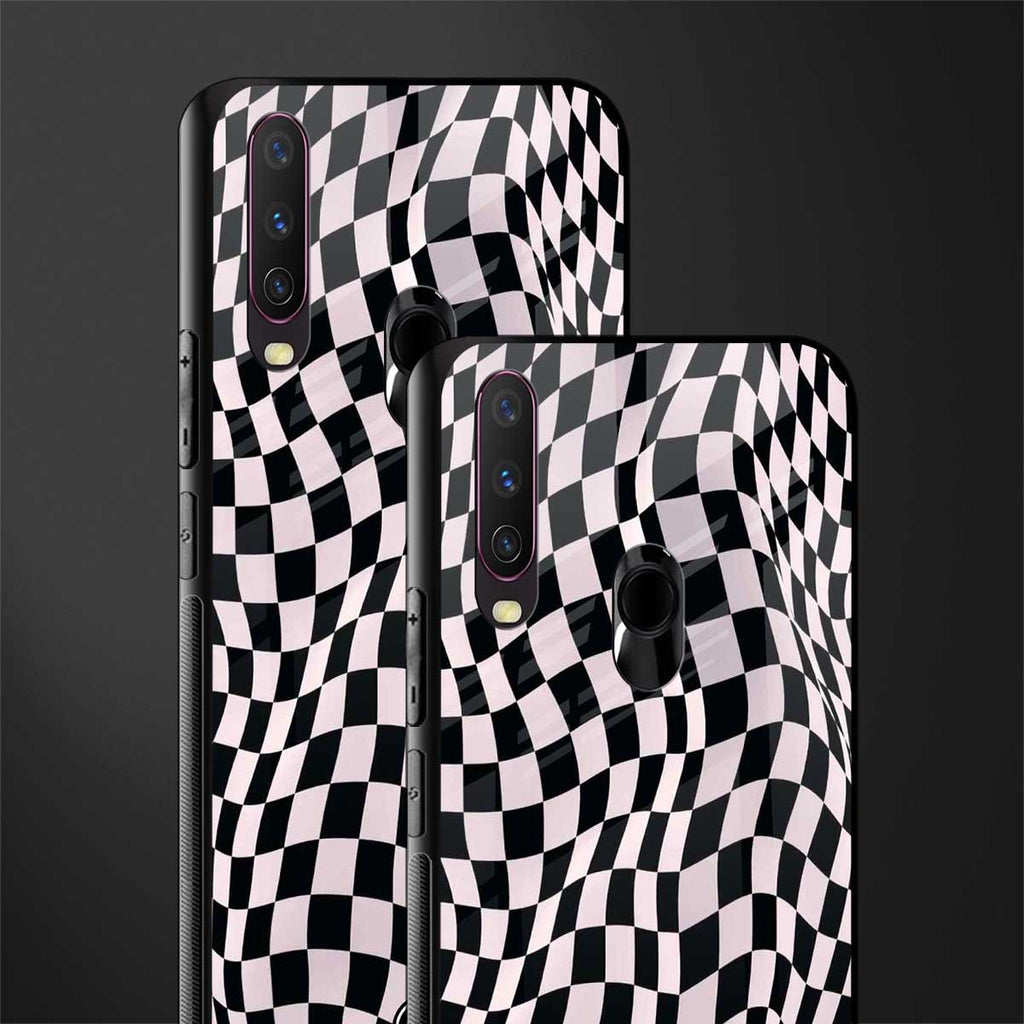 trippy b&w check pattern glass case for vivo y15 image-2
