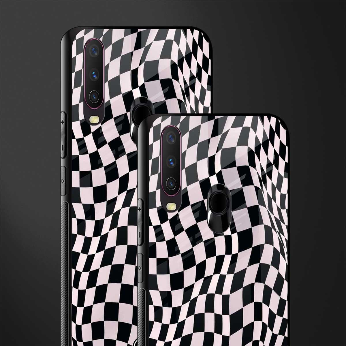 trippy b&w check pattern glass case for vivo y12 image-2