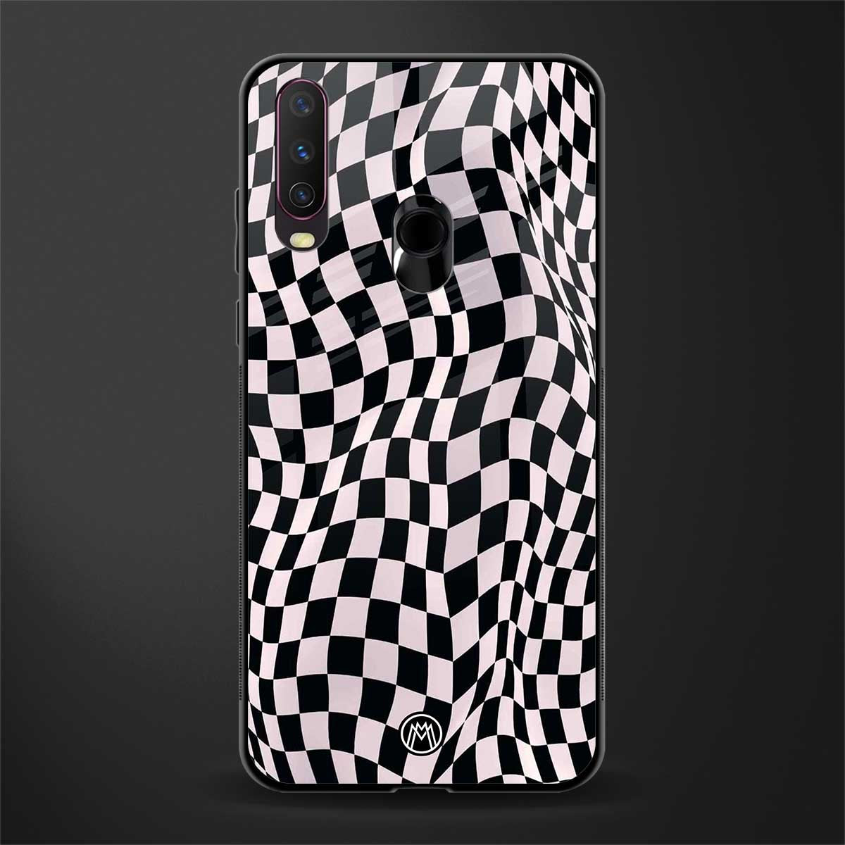 trippy b&w check pattern glass case for vivo y12 image