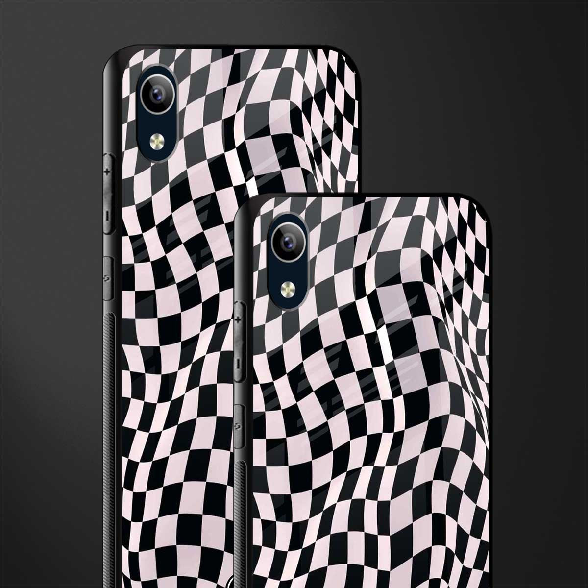 trippy b&w check pattern glass case for vivo y90 image-2