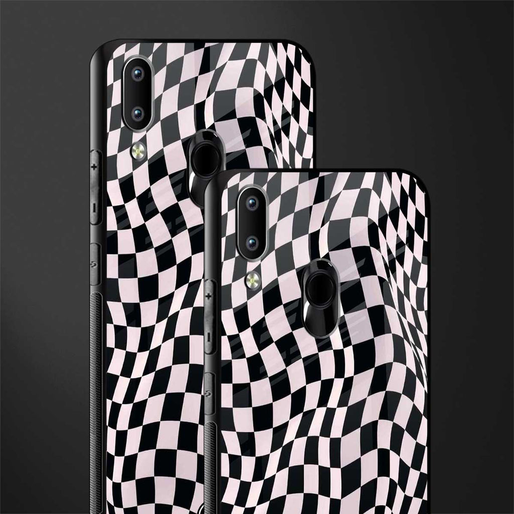 trippy b&w check pattern glass case for vivo y95 image-2