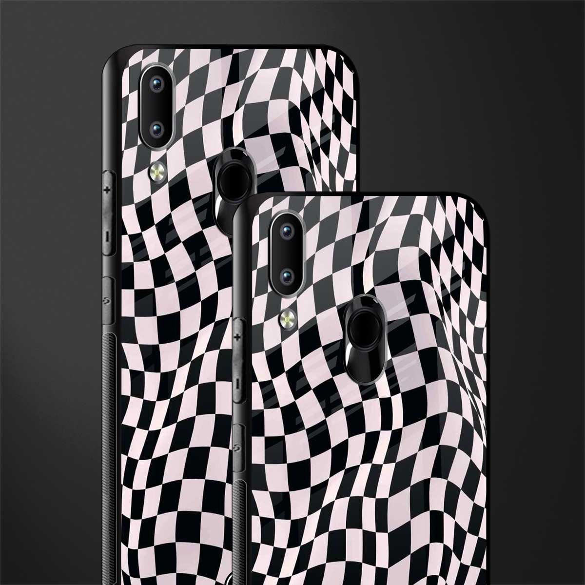 trippy b&w check pattern glass case for vivo y91 image-2