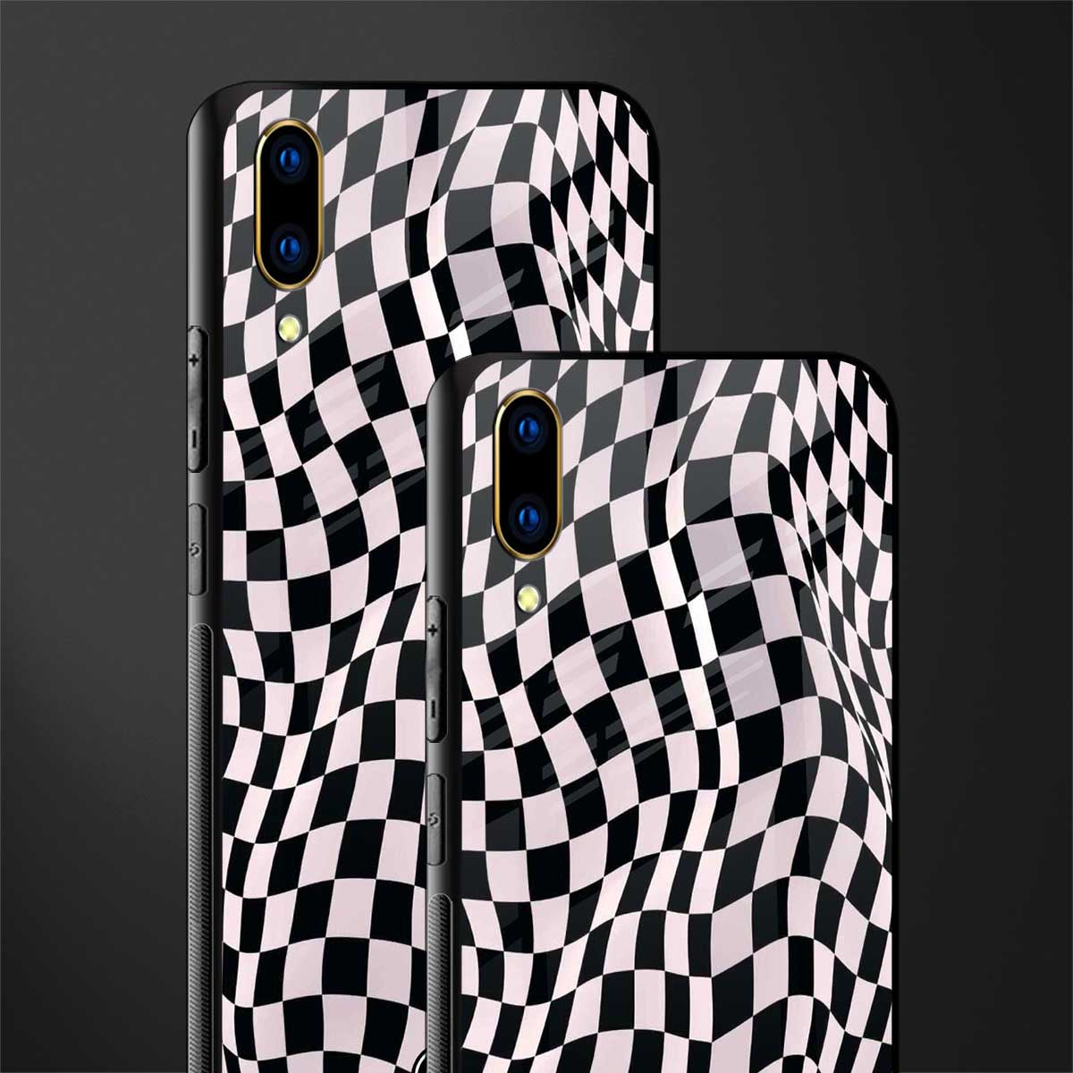 trippy b&w check pattern glass case for vivo v11 pro image-2