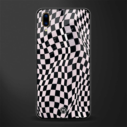 trippy b&w check pattern glass case for vivo v11 pro image