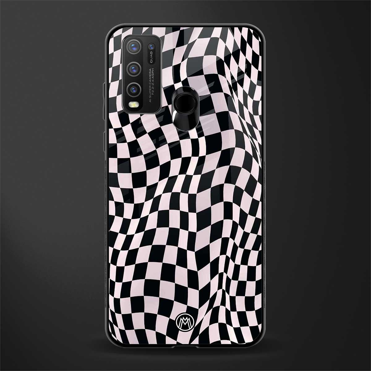 trippy b&w check pattern glass case for vivo y50 image